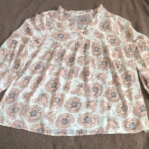 Lucky Brand cream‎ floral print balloon sleeve blouse size 1x N-31